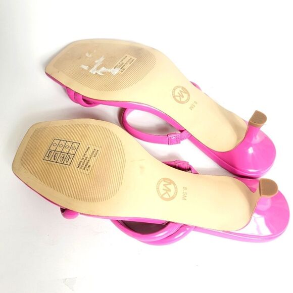 Michael Kors Celia Kitten Strappy Square Toe Slide Pink Patent Bombe Size 8.5 - Picture 5 of 9